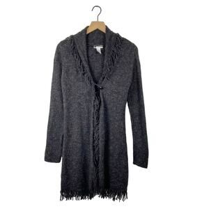 Charlotte little grey wool blend fringe hem long line sweater